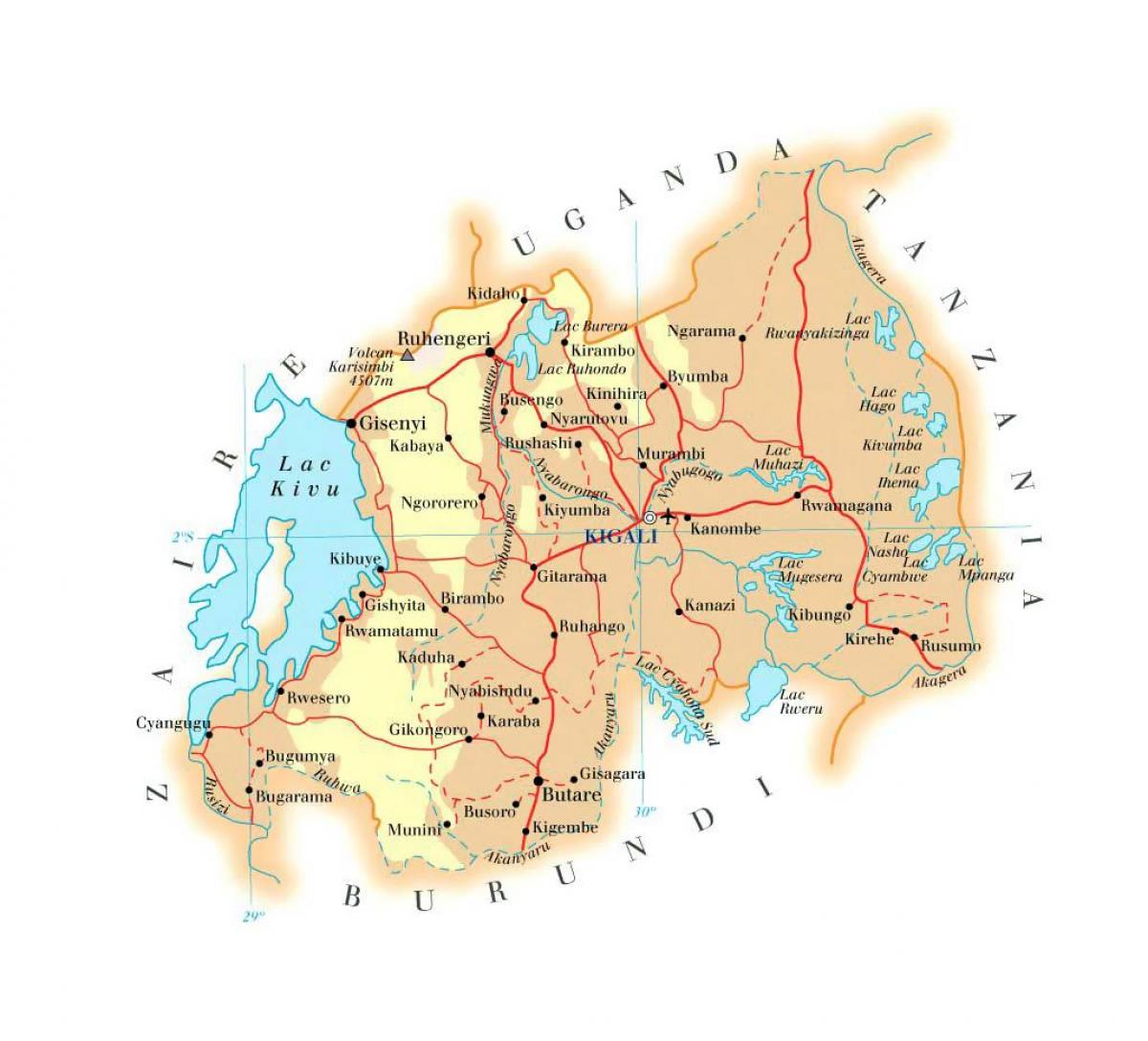 карта Руанды дарозе