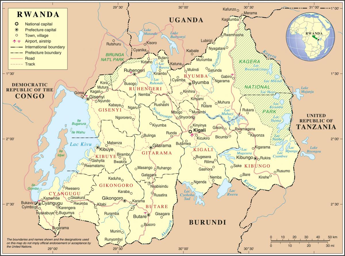 карта адміністрацыйная карта Руанды