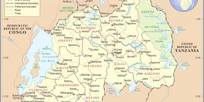 Карта карта Руанды ў суседніх краінах