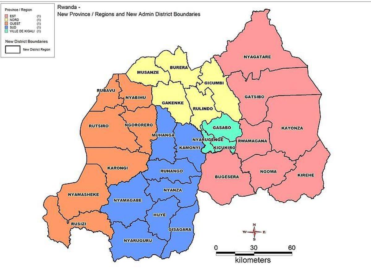 карта Руанды карце правінцый