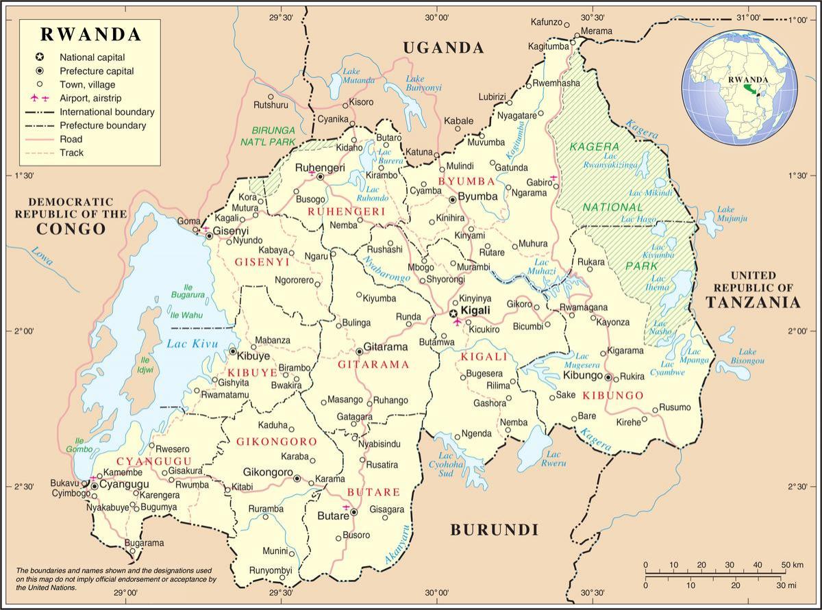 карта карта Руанды ў суседніх краінах