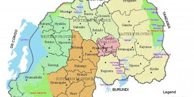 Карта Руанды з раёнаў і сектараў